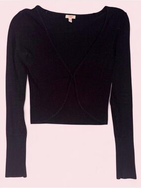 Candie's Black Cropped Wrap-Front Long Sleeve Top